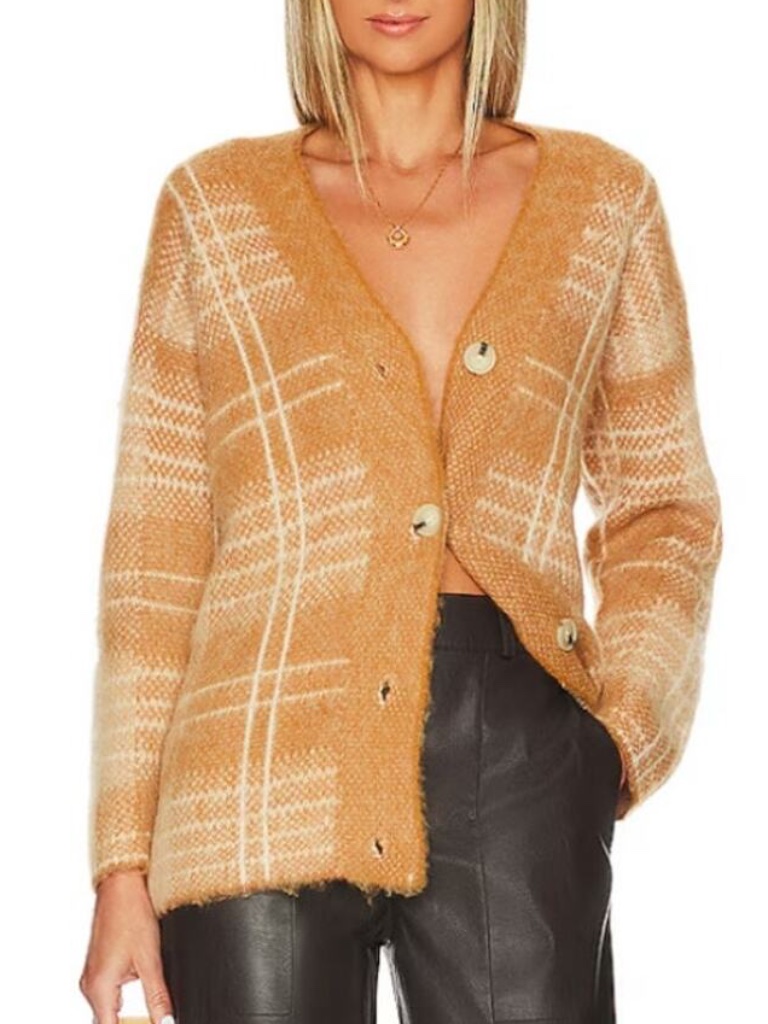 Vince Brushed Plaid Alpaca & Woolblend Cardigan In Gold Scotch Plaid - Size Xs/S